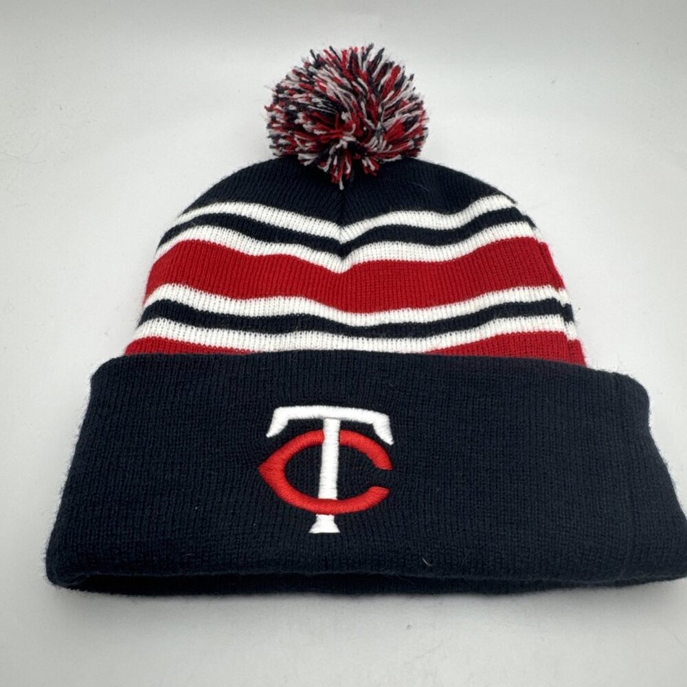 Minnesota Twins Pepsi Winter Beanie Hat w Pom Pom TC Logo Stripes Red Blue White